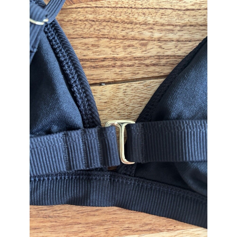 SHADE & SHORE Ribbed Triangle Adjustable Bikini Top BLACK Medium 8-10 - Picture 4 of 9